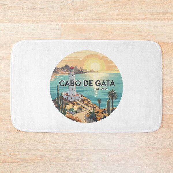 Item preview, Cabo de Gata España – Retro Lighthouse Sunset Poster with Mediterranean Coast and Desert Plants designed and sold by CircinusStore.