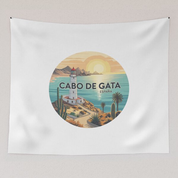Item preview, Cabo de Gata España – Retro Lighthouse Sunset Poster with Mediterranean Coast and Desert Plants designed and sold by CircinusStore.