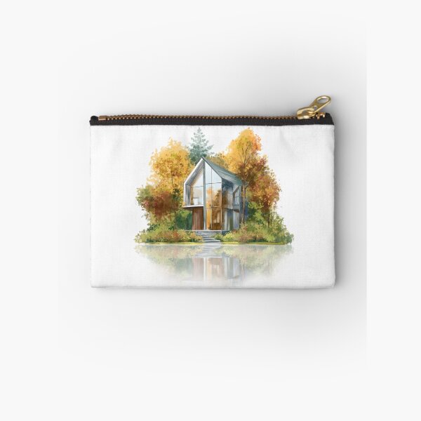 Item preview, Modern house surrounded by vibrant autumn trees reflecting in calm water designed and sold by Ms. Iryna.