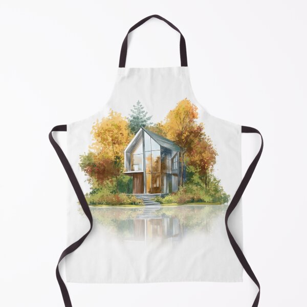 Item preview, Modern house surrounded by vibrant autumn trees reflecting in calm water designed and sold by Ms. Iryna.