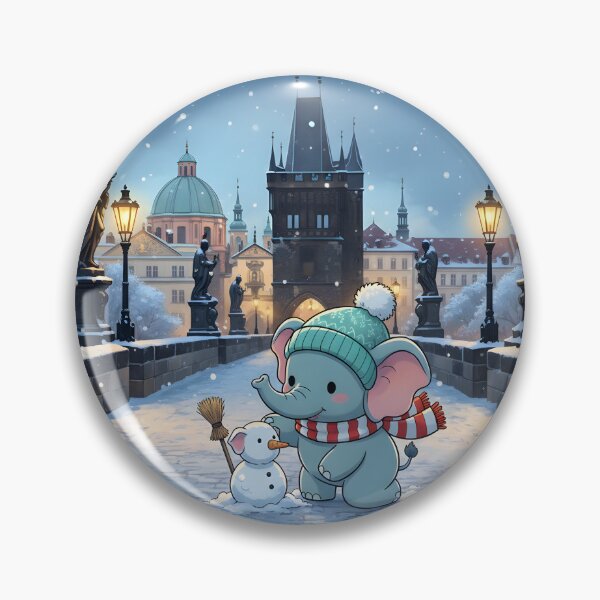 Item preview, Kawaii Christmas Elephant Charles Bridge Prague – Snow-Elephant Build designed and sold by FixwellStudio.