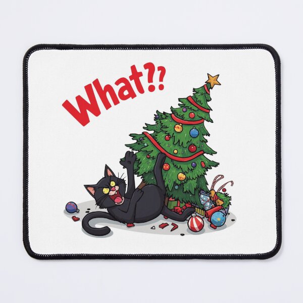 Item preview, Funny Black Cat Christmas Sticker | What?! Cat Knocking Down Tree designed and sold by ZYNORAworld.