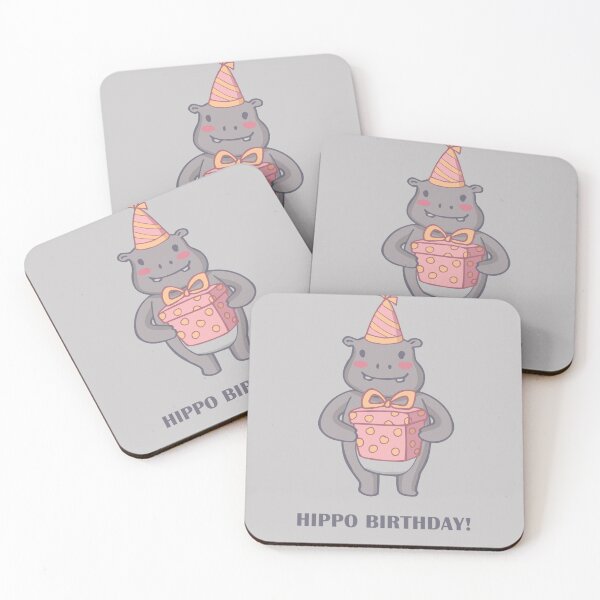 Item preview, Hippo Birthday – Cute Cartoon Hippo with Gift and Party Hat designed and sold by EmeraldeaArt.