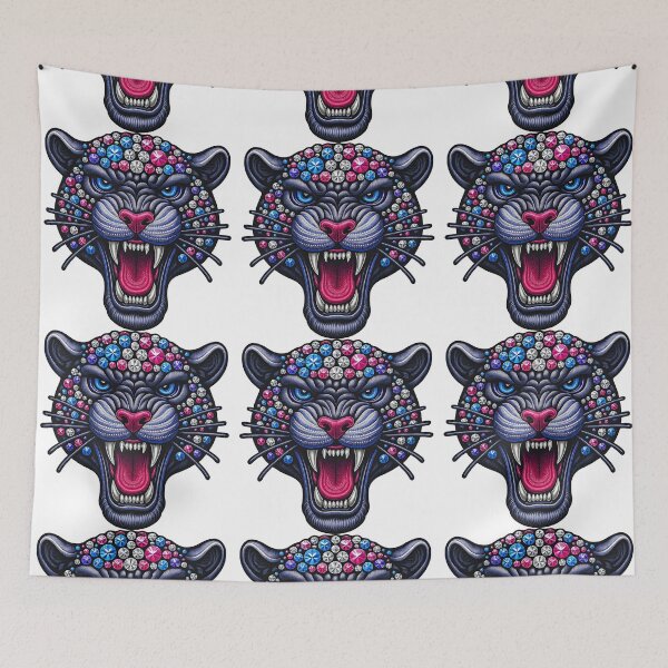 Item preview, Gem Panther Fierce Wild Cat Design with Colorful Crystals designed and sold by ArtfulWeave.