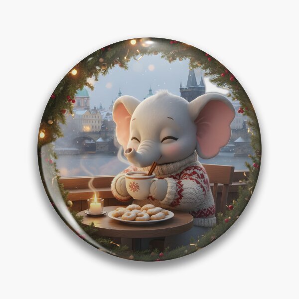 Item preview, Kawaii Christmas Elephant Prague Café – Cozy Cocoa Window View designed and sold by FixwellStudio.