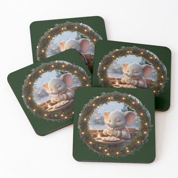 Item preview, Kawaii Christmas Elephant Prague Café – Cozy Cocoa Window View designed and sold by FixwellStudio.