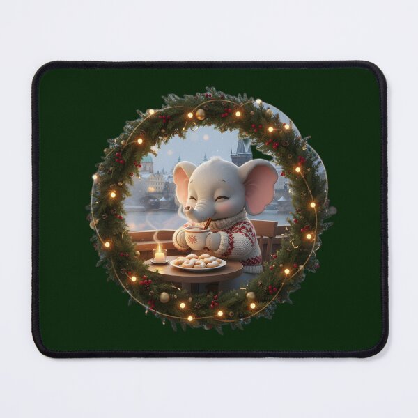 Item preview, Kawaii Christmas Elephant Prague Café – Cozy Cocoa Window View designed and sold by FixwellStudio.