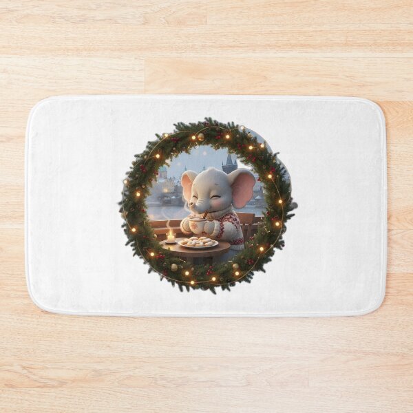 Item preview, Kawaii Christmas Elephant Prague Café – Cozy Cocoa Window View designed and sold by FixwellStudio.