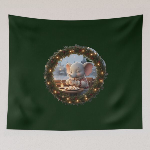 Item preview, Kawaii Christmas Elephant Prague Café – Cozy Cocoa Window View designed and sold by FixwellStudio.