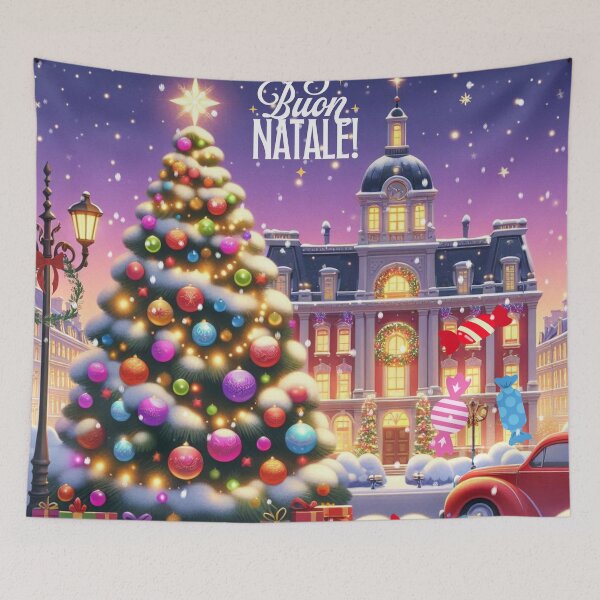 Item preview, Buon Natale! - Christmas City Scene – Cozy Winter Town Illustration with Christmas Trees and Lights designed and sold by Sugar Wisdom .