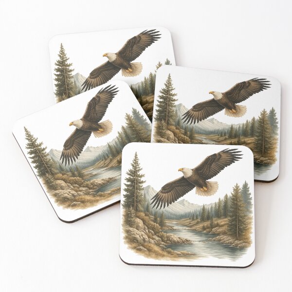 Item preview, Majestic Bald Eagle Flying Over Mountain River Landscape designed and sold by ArtfulWeave.