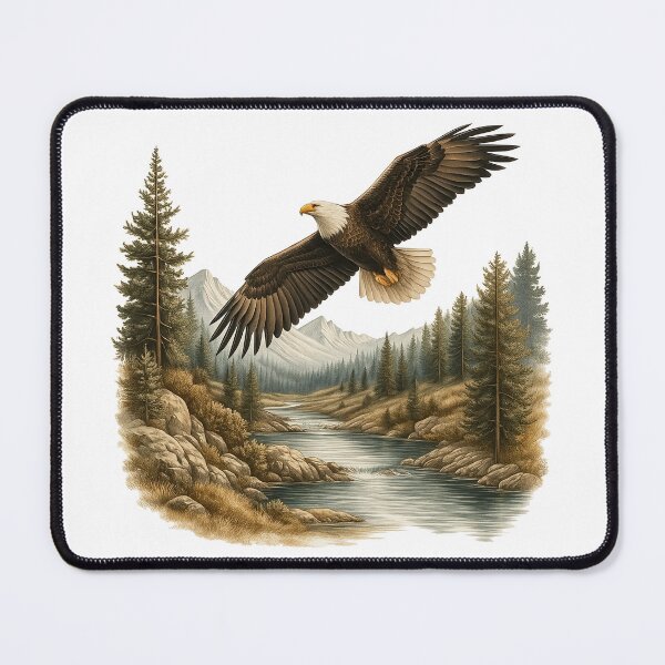 Item preview, Majestic Bald Eagle Flying Over Mountain River Landscape designed and sold by ArtfulWeave.