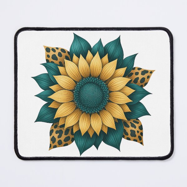 Item preview, Teal and Gold Sunflower with Leopard Print Petals designed and sold by ArtfulWeave.