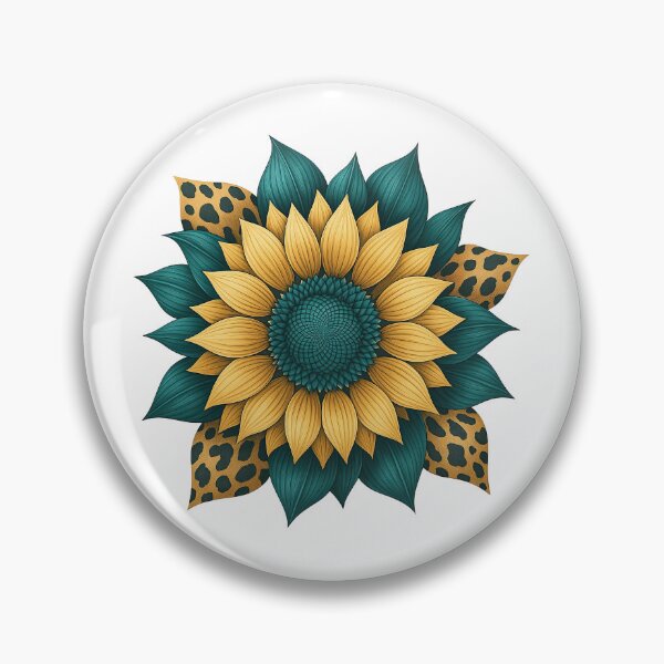 Item preview, Teal and Gold Sunflower with Leopard Print Petals designed and sold by ArtfulWeave.