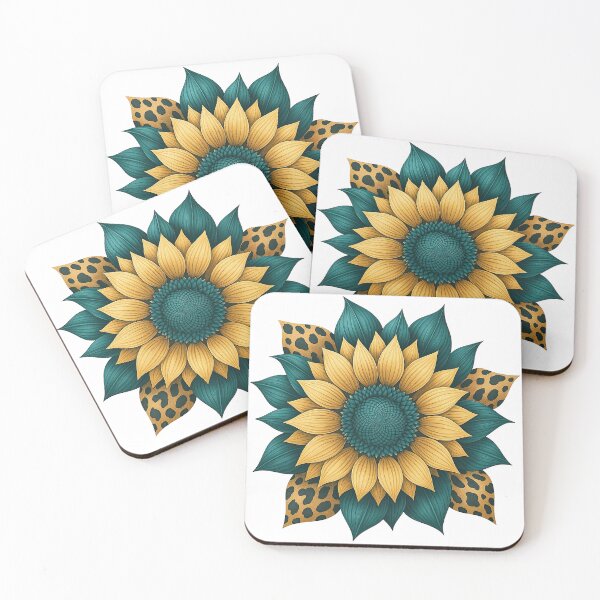 Item preview, Teal and Gold Sunflower with Leopard Print Petals designed and sold by ArtfulWeave.