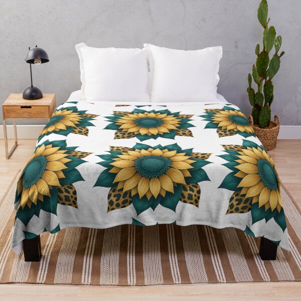 Item preview, Teal and Gold Sunflower with Leopard Print Petals designed and sold by ArtfulWeave.