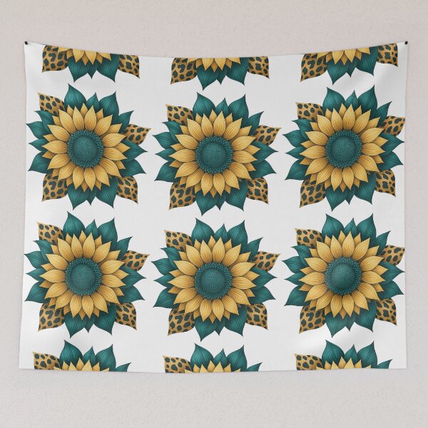 Item preview, Teal and Gold Sunflower with Leopard Print Petals designed and sold by ArtfulWeave.