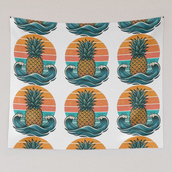 Item preview, Retro Pineapple with Ocean Waves Tropical Summer Design designed and sold by ArtfulWeave.