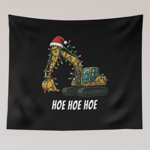 Item preview, “Hoe Hoe Hoe” Funny Christmas Excavator Design – Festive Construction Equipment with Lights & Santa Hat designed and sold by tronictees.