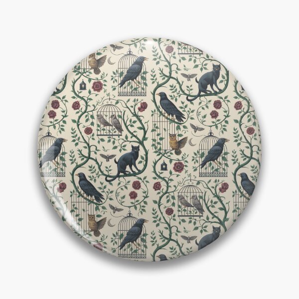 Item preview, Gothic Garden Toile Pattern - Ravens Cats Birdcages Green Vintage Wallpaper designed and sold by Random Candy Studio.