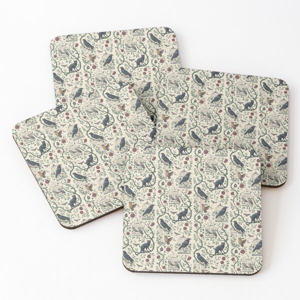Item preview, Gothic Garden Toile Pattern - Ravens Cats Birdcages Green Vintage Wallpaper designed and sold by Random Candy Studio.