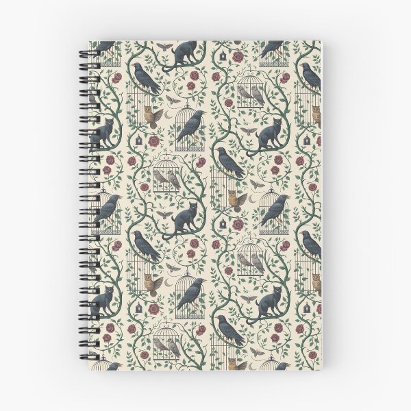 Item preview, Gothic Garden Toile Pattern - Ravens Cats Birdcages Green Vintage Wallpaper designed and sold by Random Candy Studio.