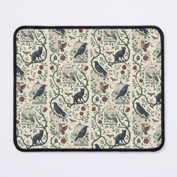 Item preview, Gothic Garden Toile Pattern - Ravens Cats Birdcages Green Vintage Wallpaper designed and sold by Random Candy Studio.
