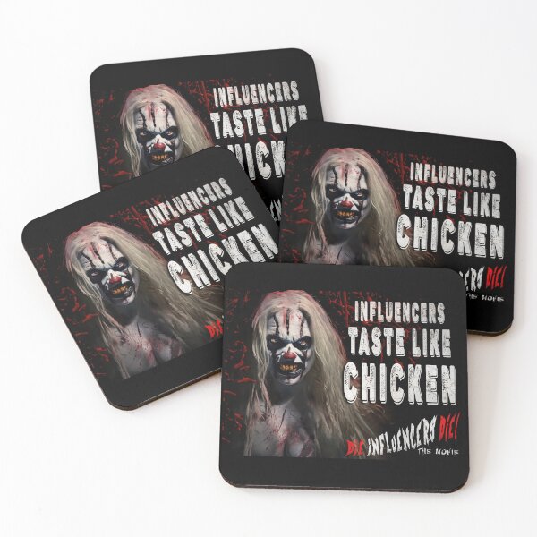 Item preview, Horror Clown T‑Shirt – “Influencers Taste Like Chicken” Scary Clown Graphic Tee, Dark Humor Halloween Shirt designed and sold by Psychoactive Circus Merch.
