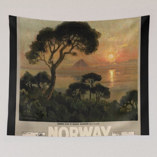 Item preview, Vintage Norway Travel Poster | Art Nouveau Midnight Sun | Norwegian Landscape with Bølgene Mountain | Early 20th Century Art designed and sold by artofuniverse.