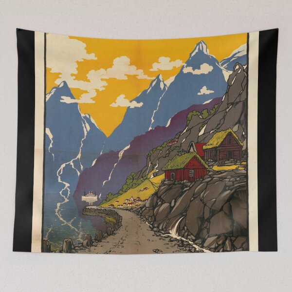 Item preview, Vintage Art Nouveau Travel Poster | Norwegian Fjord Cruise | Early 20th Century | Antique Wall Art | Scandinavian Landscape Decor designed and sold by artofuniverse.