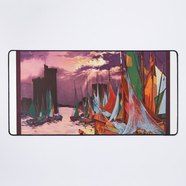 Item preview, Vintage Travel Poster | French State Railways Art | La Rochelle Coastal City | E. Paul Champseix | Art Deco Style | Colorful Sunset designed and sold by artofuniverse.