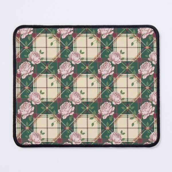 Item preview, Vintage Roses on Tartan Plaid Pattern - Green Burgundy Pink Floral Design designed and sold by Random Candy Studio.