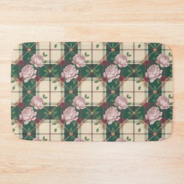 Item preview, Vintage Roses on Tartan Plaid Pattern - Green Burgundy Pink Floral Design designed and sold by Random Candy Studio.