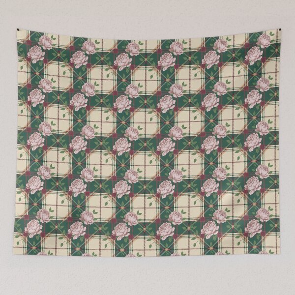 Item preview, Vintage Roses on Tartan Plaid Pattern - Green Burgundy Pink Floral Design designed and sold by Random Candy Studio.