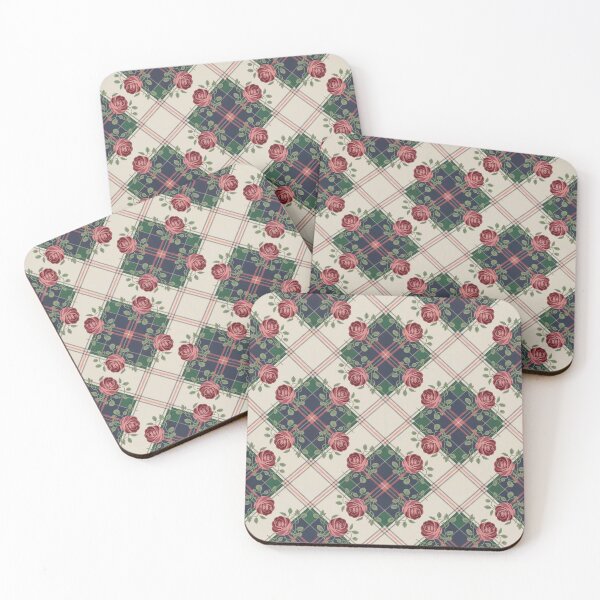 Item preview, Vintage Roses on Tartan Plaid Pattern - Navy Green Coral Pink Floral Design designed and sold by Random Candy Studio.