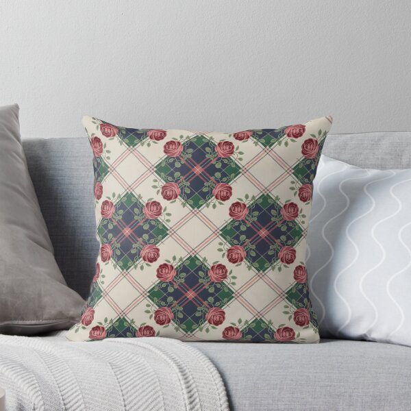 Item preview, Vintage Roses on Tartan Plaid Pattern - Navy Green Coral Pink Floral Design designed and sold by Random Candy Studio.
