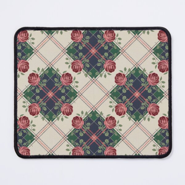 Item preview, Vintage Roses on Tartan Plaid Pattern - Navy Green Coral Pink Floral Design designed and sold by Random Candy Studio.