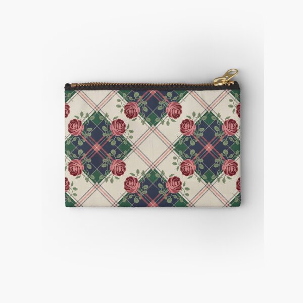 Item preview, Vintage Roses on Tartan Plaid Pattern - Navy Green Coral Pink Floral Design designed and sold by Random Candy Studio.