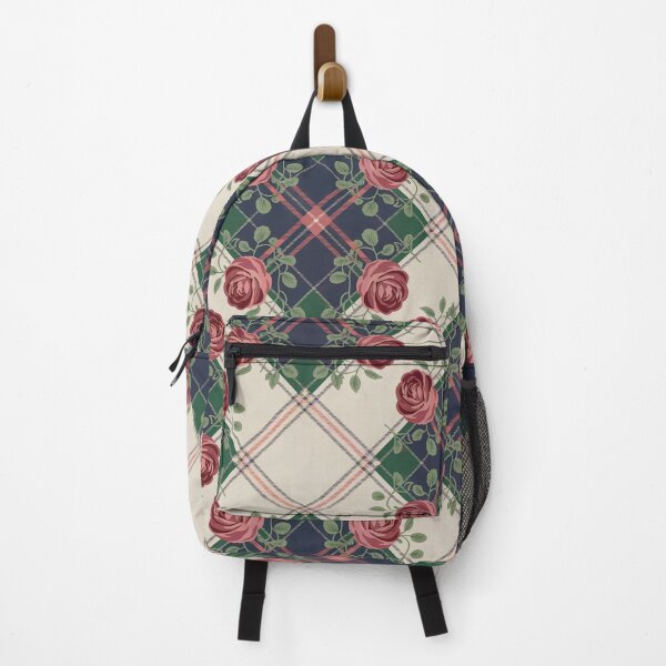 Item preview, Vintage Roses on Tartan Plaid Pattern - Navy Green Coral Pink Floral Design designed and sold by Random Candy Studio.