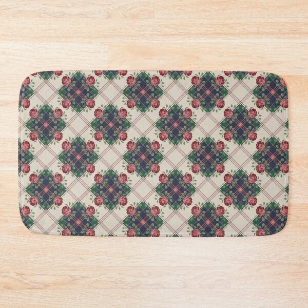 Item preview, Vintage Roses on Tartan Plaid Pattern - Navy Green Coral Pink Floral Design designed and sold by Random Candy Studio.