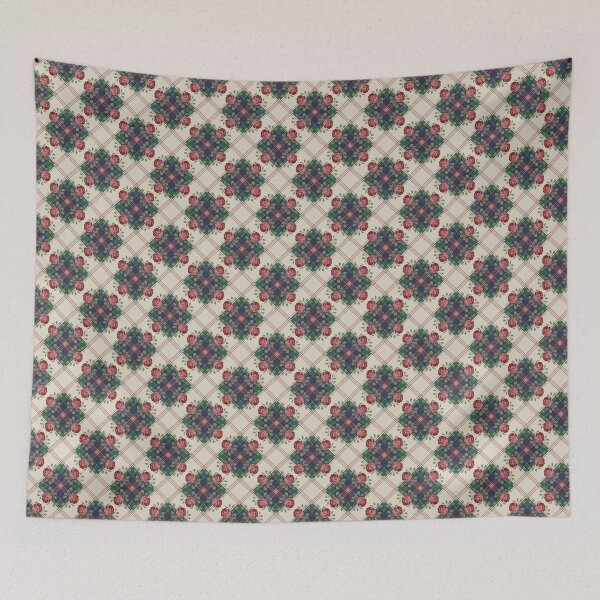 Item preview, Vintage Roses on Tartan Plaid Pattern - Navy Green Coral Pink Floral Design designed and sold by Random Candy Studio.