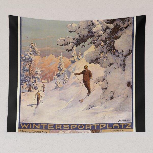 Item preview, Vintage Murtal-Bahn Railway Poster | Art Nouveau Winter Sports | Skiing in Styria Austria | Gust Jahn's Travel Art Print designed and sold by artofuniverse.