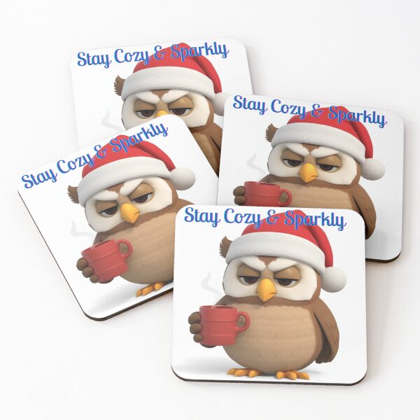 Item preview, Stay Cozy & Sparkly | Christmas Owl with Coffee designed and sold by ArtShop2025LV.