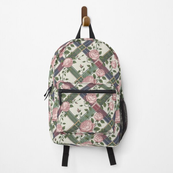 Item preview, Vintage Roses on Diagonal Tartan Pattern - Green Navy Pink Floral Design designed and sold by Random Candy Studio.