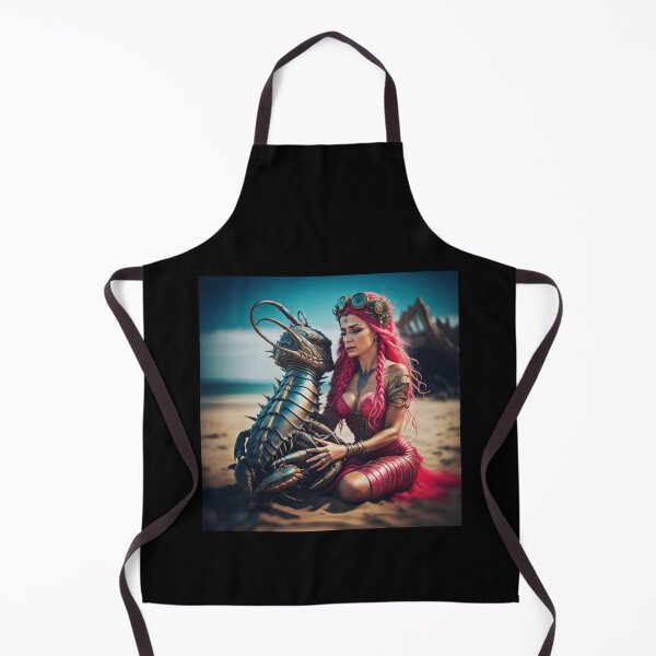 Item preview, Steampunk Android Princess & Giant Pet on Beach - Pink Hair Fantasy Sci-Fi Art designed and sold by SergioMiklos.