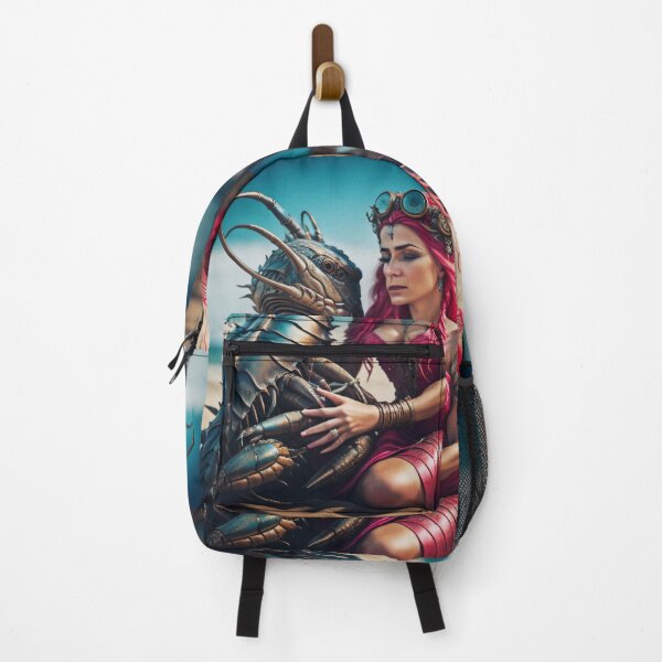 Item preview, Steampunk Android Princess & Giant Pet on Beach - Pink Hair Fantasy Sci-Fi Art designed and sold by SergioMiklos.