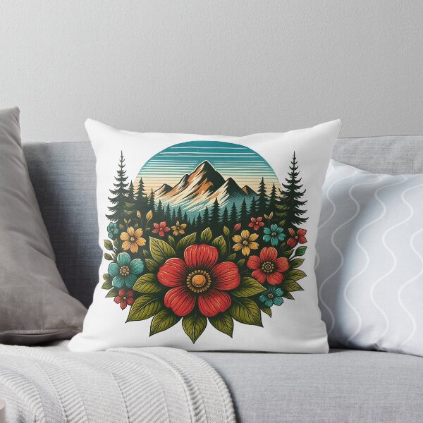 Item preview, Mountain Landscape with Wildflowers Vintage Nature Art designed and sold by ArtfulWeave.
