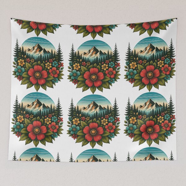 Item preview, Mountain Landscape with Wildflowers Vintage Nature Art designed and sold by ArtfulWeave.