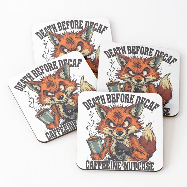 Item preview, Death Before Decaf – Crazy Caffeine Fox Coffee Addict Design designed and sold by ShirtHatch.
