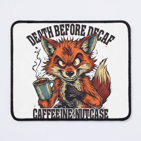 Item preview, Death Before Decaf – Crazy Caffeine Fox Coffee Addict Design designed and sold by ShirtHatch.